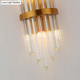 Modernist Clear Crystal Prism Wall Sconce With 2 Lights - Brass Finish
