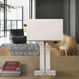 Modernist Clear Crystal Reading Light: White Nightstand Lamp With Rectangular Shape And 1 Bulb