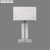 Modernist Clear Crystal Reading Light: White Nightstand Lamp With Rectangular Shape And 1 Bulb