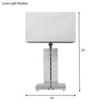 Modernist Clear Crystal Reading Light: White Nightstand Lamp With Rectangular Shape And 1 Bulb