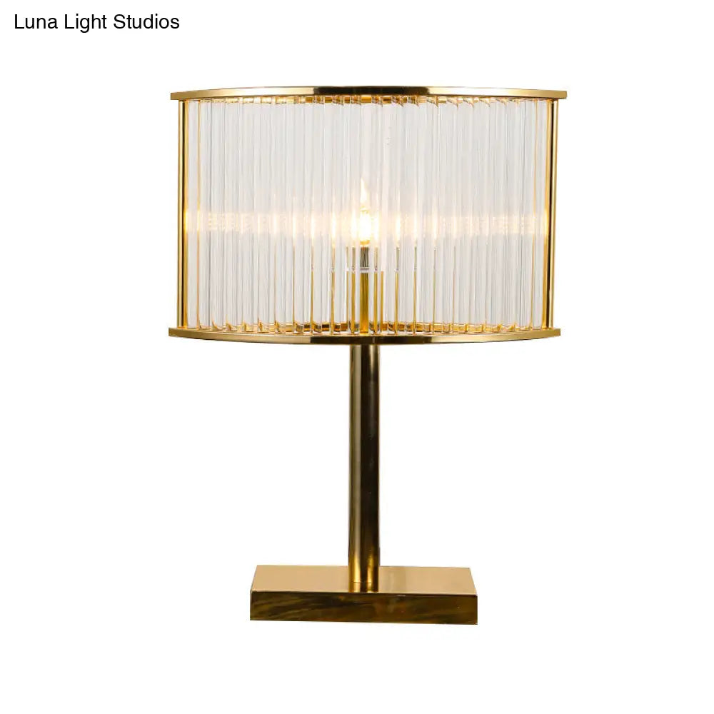 Modernist Clear Crystal Table Light With Gold Metal Pedestal