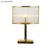 Modernist Clear Crystal Table Light With Gold Metal Pedestal