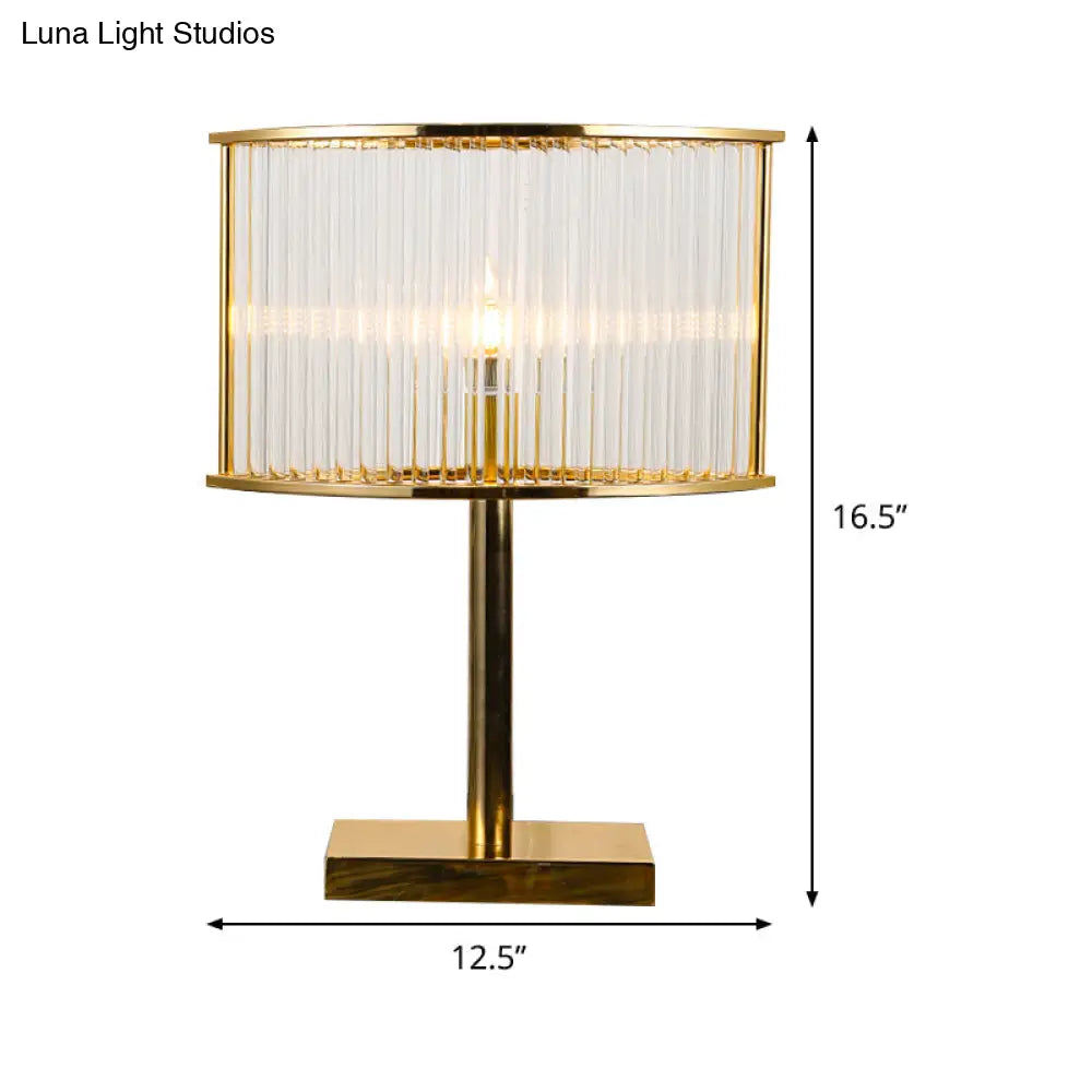 Modernist Clear Crystal Table Light With Gold Metal Pedestal