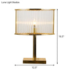 Modernist Clear Crystal Table Light With Gold Metal Pedestal