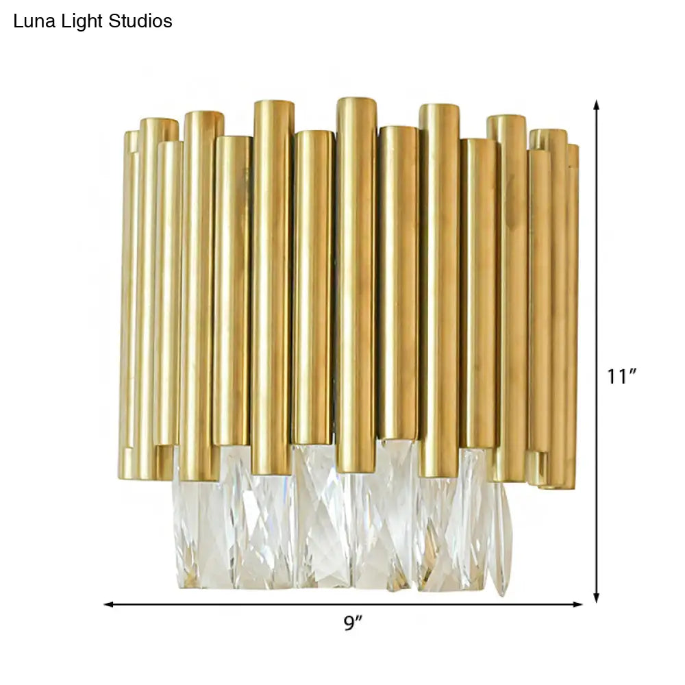 Modernist Clear Faceted Crystal Wall Mount 1 Light Brass For Living Room