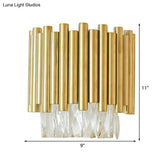 Modernist Clear Faceted Crystal Wall Mount 1 Light Brass For Living Room
