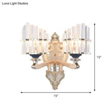 Modernist Conical Shade Wall Light Fixture With Crystal Rods - Gold Ideal For Living Room