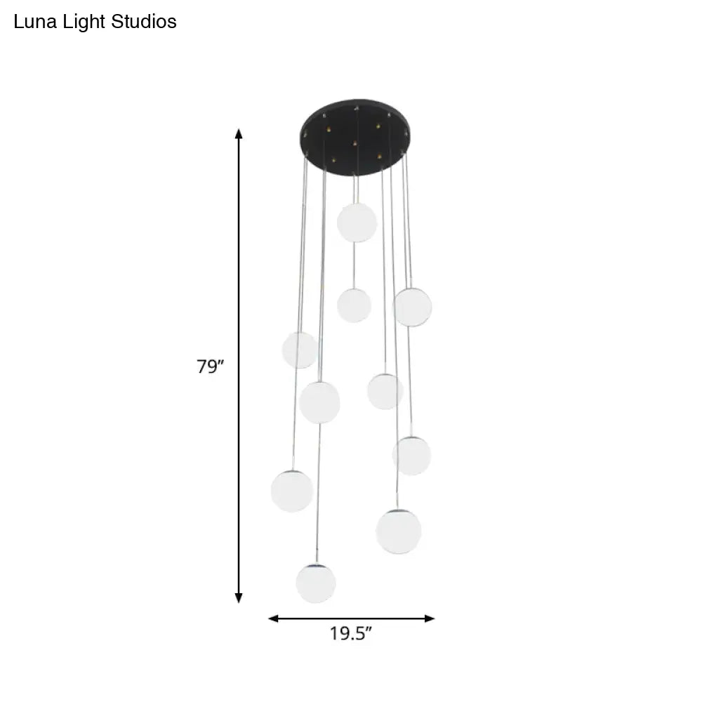 Modernist Cream Glass Ball Pendant Light With Black Suspension - 10 Heads Living Room Lighting