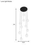 Modernist Cream Glass Ball Pendant Light With Black Suspension - 10 Heads Living Room Lighting
