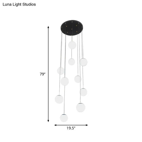 Modernist Cream Glass Ball Pendant Light With Black Suspension - 10 Heads Living Room Lighting