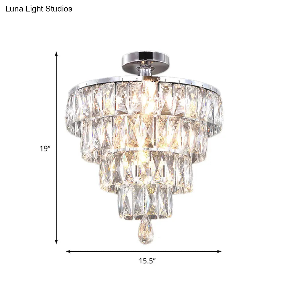 Modernist Crystal 5-Light Flush Ceiling Light In Chrome - Droplets Collection