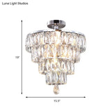 Modernist Crystal 5-Light Flush Ceiling Light In Chrome - Droplets Collection