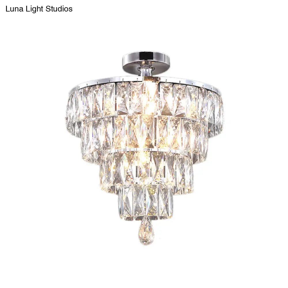 Modernist Crystal 5-Light Flush Ceiling Light In Chrome - Droplets Collection
