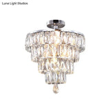 Modernist Crystal 5-Light Flush Ceiling Light In Chrome - Droplets Collection