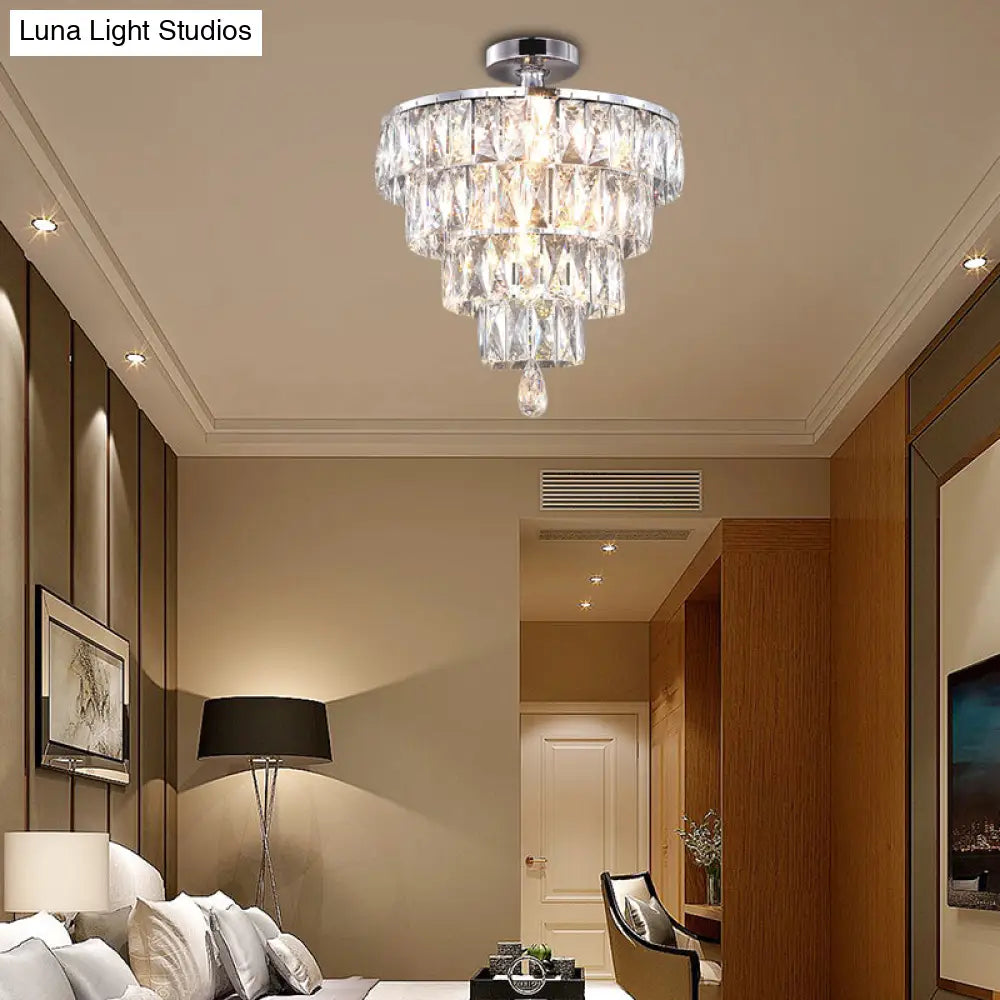 Modernist Crystal 5-Light Flush Ceiling Light In Chrome - Droplets Collection