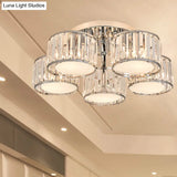 Modernist Crystal Drum Flush Mount Ceiling Lamp In Chrome Finish