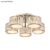 Modernist Crystal Drum Flush Mount Ceiling Lamp In Chrome Finish