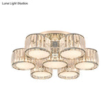 Modernist Crystal Drum Flush Mount Ceiling Lamp In Chrome Finish