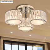 Modernist Crystal Drum Flush Mount Ceiling Lamp In Chrome Finish