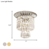 Modernist Crystal Dual Shade Led Flushmount Lamp - Chrome/Gold Cylindrical Ceiling Fixture