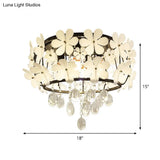 Modernist Crystal Flush Mount Light With Flower Decor - Black Ceiling Lamp