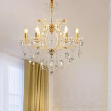 Modernist Crystal Glass Candlestick Chandelier Pendant Lamp - 6/8 Bulb Gold Ceiling Fixture For