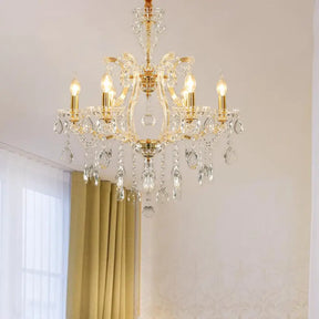 Modernist Crystal Glass Candlestick Chandelier Pendant Lamp - 6/8 Bulb Gold Ceiling Fixture For