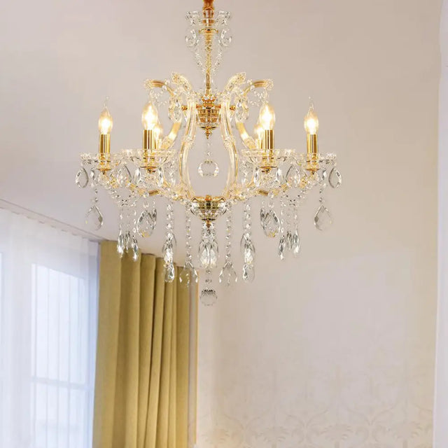 Modernist Crystal Glass Candlestick Chandelier Pendant Lamp - 6/8 Bulb Gold Ceiling Fixture For