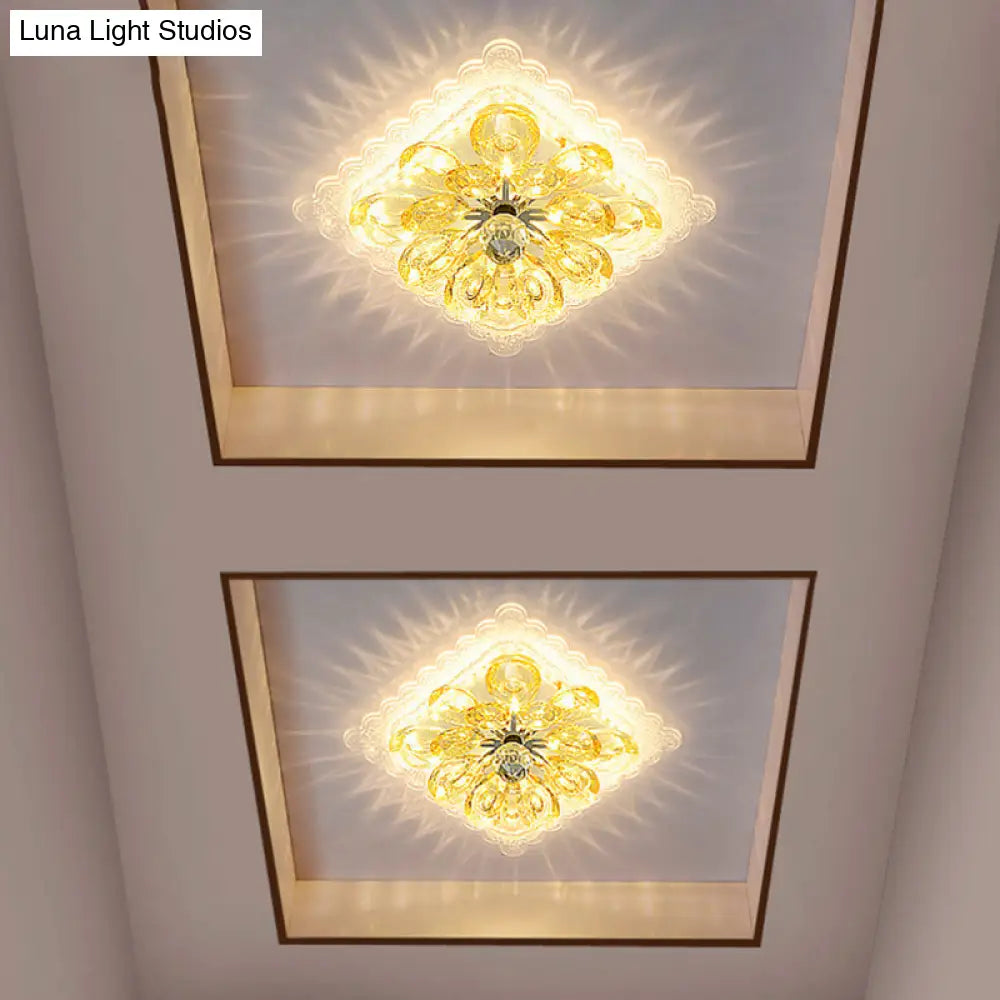 Modernist Crystal Led Ceiling Fixture With Scalloped Square Design – Sleek Flush Mount Lighting