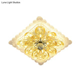 Modernist Crystal Led Ceiling Fixture With Scalloped Square Design – Sleek Flush Mount Lighting