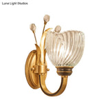 Modernist Crystal Shade Brass Wall Sconce For Living Room - 1/2-Light Bowl Lighting
