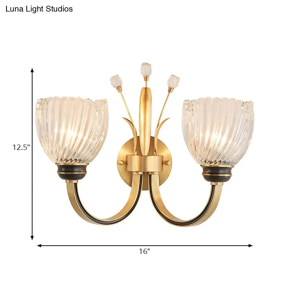 Modernist Crystal Shade Brass Wall Sconce For Living Room - 1/2-Light Bowl Lighting