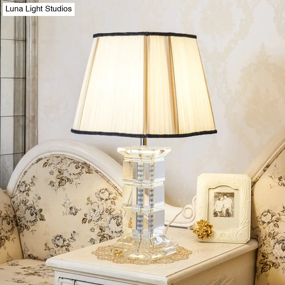 Modernist Crystal Table Lamp - Hand-Cut White Desk Light