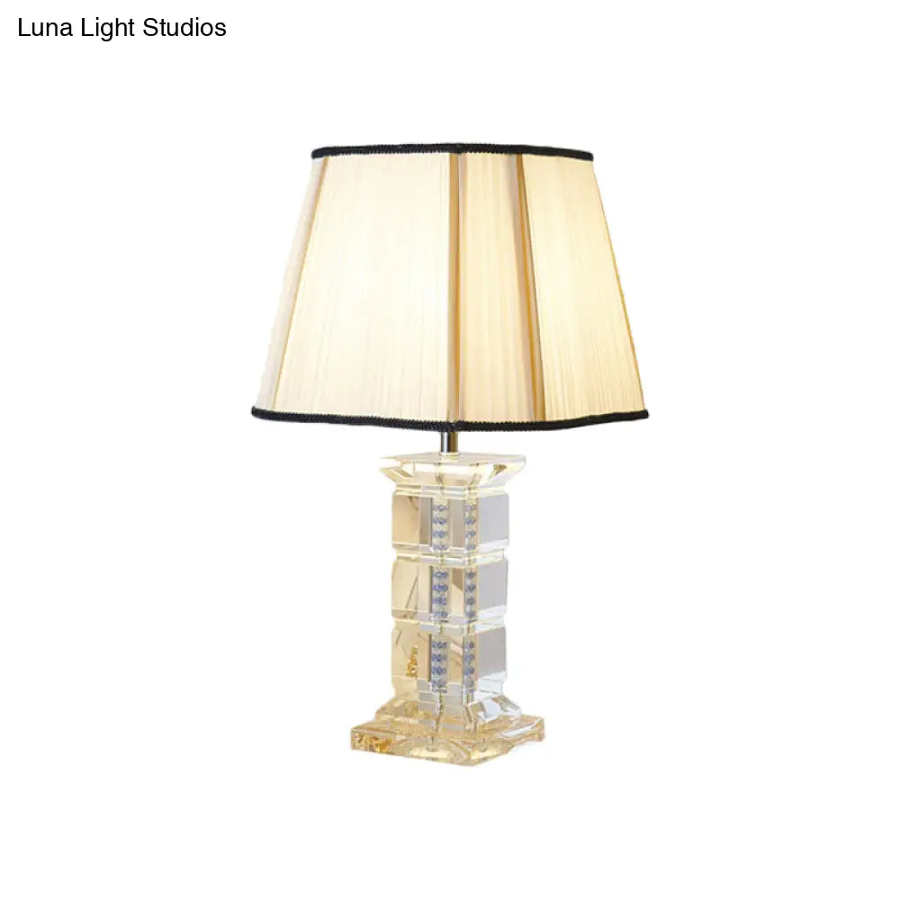 Modernist Crystal Table Lamp - Hand-Cut White Desk Light