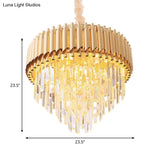 Modernist Crystal Tapered Chandelier - 9/12-Light Golden Bedroom Pendant