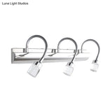 Modernist Crystal Vanity Wall Sconce With Gooseneck Arm - Clear Cylinder Shape 3 Lights 12.5/18 W