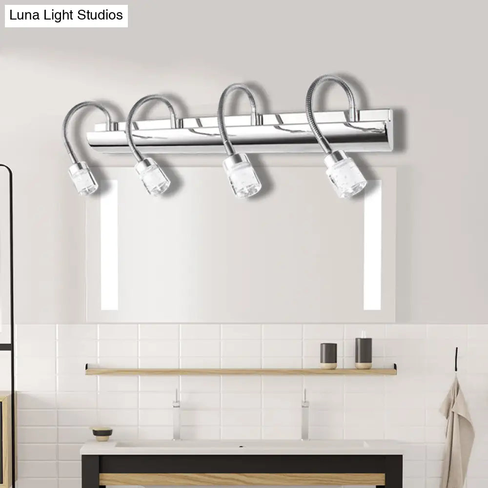 Modernist Crystal Vanity Wall Sconce With Gooseneck Arm - Clear Cylinder Shape 3 Lights 12.5/18 W