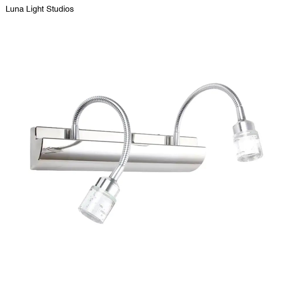 Modernist Crystal Vanity Wall Sconce With Gooseneck Arm - Clear Cylinder Shape 3 Lights 12.5/18 W