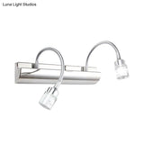 Modernist Crystal Vanity Wall Sconce With Gooseneck Arm - Clear Cylinder Shape 3 Lights 12.5/18 W