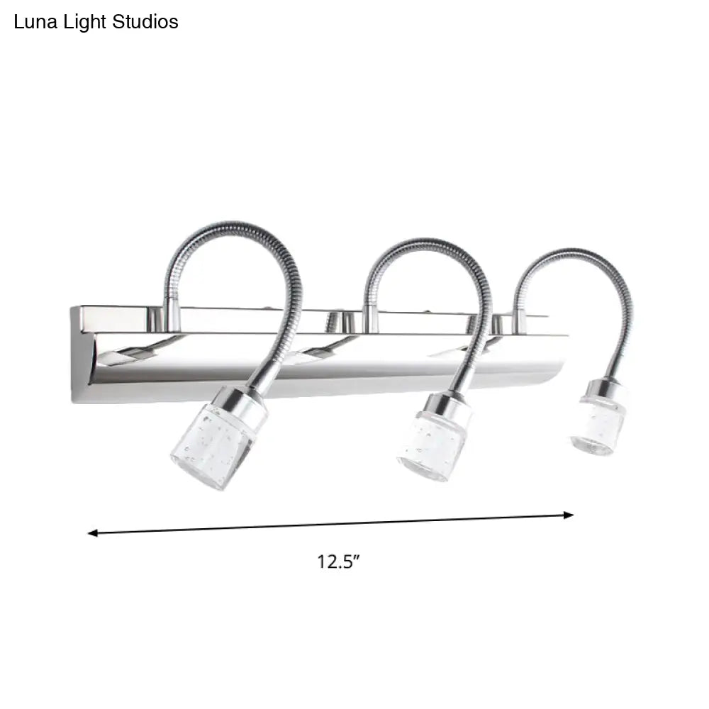 Modernist Crystal Vanity Wall Sconce With Gooseneck Arm - Clear Cylinder Shape 3 Lights 12.5/18 W