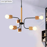Modernist Curved Arm Pendant Chandelier: White/Black Multi-Light Wood Hanging Lamp With Chain