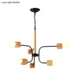 Modernist Curved Arm Pendant Chandelier: White/Black Multi-Light Wood Hanging Lamp With Chain