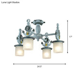 Modernist Cylinder Ceiling Light Fixture With Frosted Dimpled Glass - 4 Bulbs Blue Anchor Design