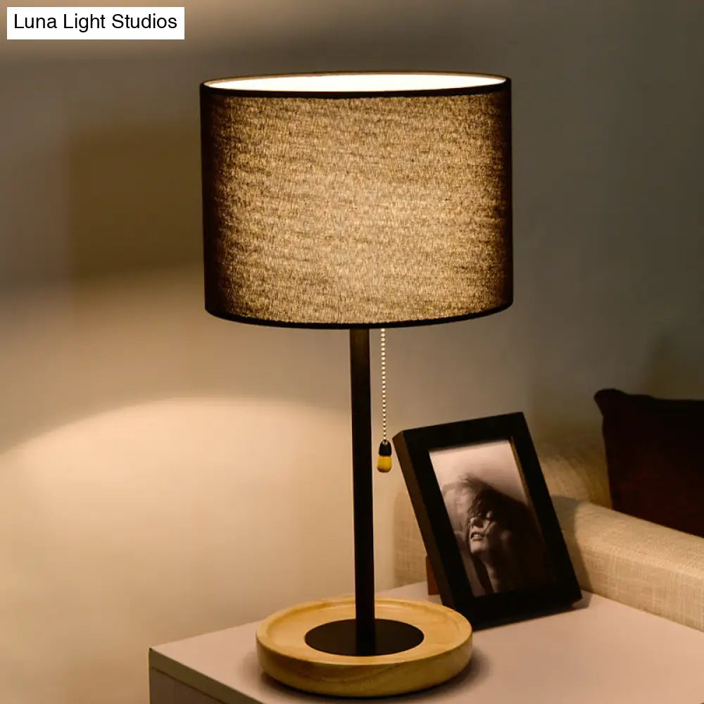 Modernist Cylinder Task Light-Black/Flaxen Reading Lamp With Pull Chain