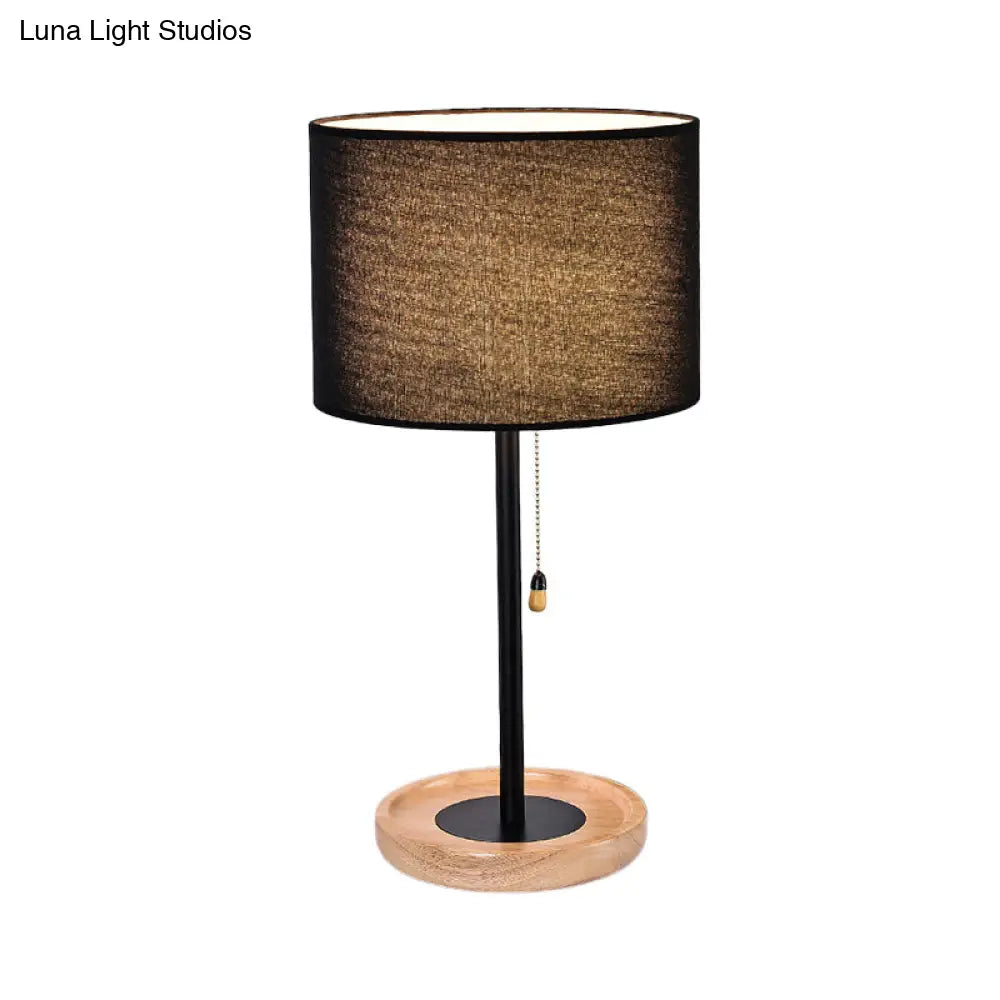 Modernist Cylinder Task Light-Black/Flaxen Reading Lamp With Pull Chain