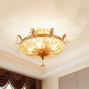Modernist Dome Clear Glass Semi Flush Light - 5 - Light Gold Ceiling Fixture With Crystal Draping