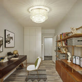 Modernist Drum Ceiling Lamp - Clear Crystal 12’/16’ Width Flush Mount Lighting For Living Room / 16’