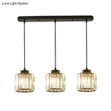 Modernist Drum Crystal Multi-Light Pendant - 3 Lights Black Ceiling Hanging Fixture With