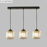 Modernist Drum Crystal Multi-Light Pendant - 3 Lights Black Ceiling Hanging Fixture With