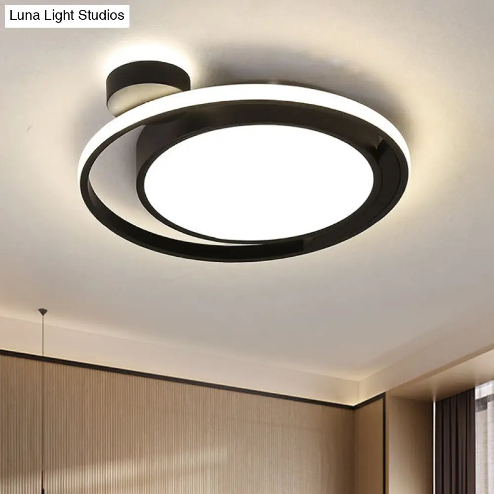 Modernist Drum Ring Ceiling Flush Mount Lighting In Black/White With Led 18’/21.5’ Width -